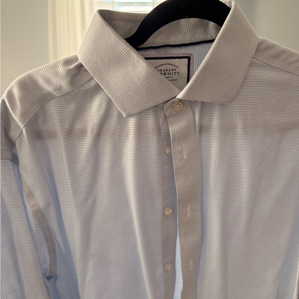 Charles Tyrwhitt Men's Light Blue Patterned Dress Shirt